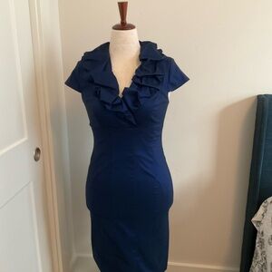 Adrianna Papell Midnight Blue Ruffle Midi Dress